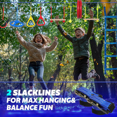 2X50 Ft Ninja Obstacle Course Kit for Kids with Slackline and 13 Fun Accessories