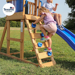 Bay Pointe Cedar Wood Swing Set with Wave Slide, Play Deck, Rock Wall Ladder, Be