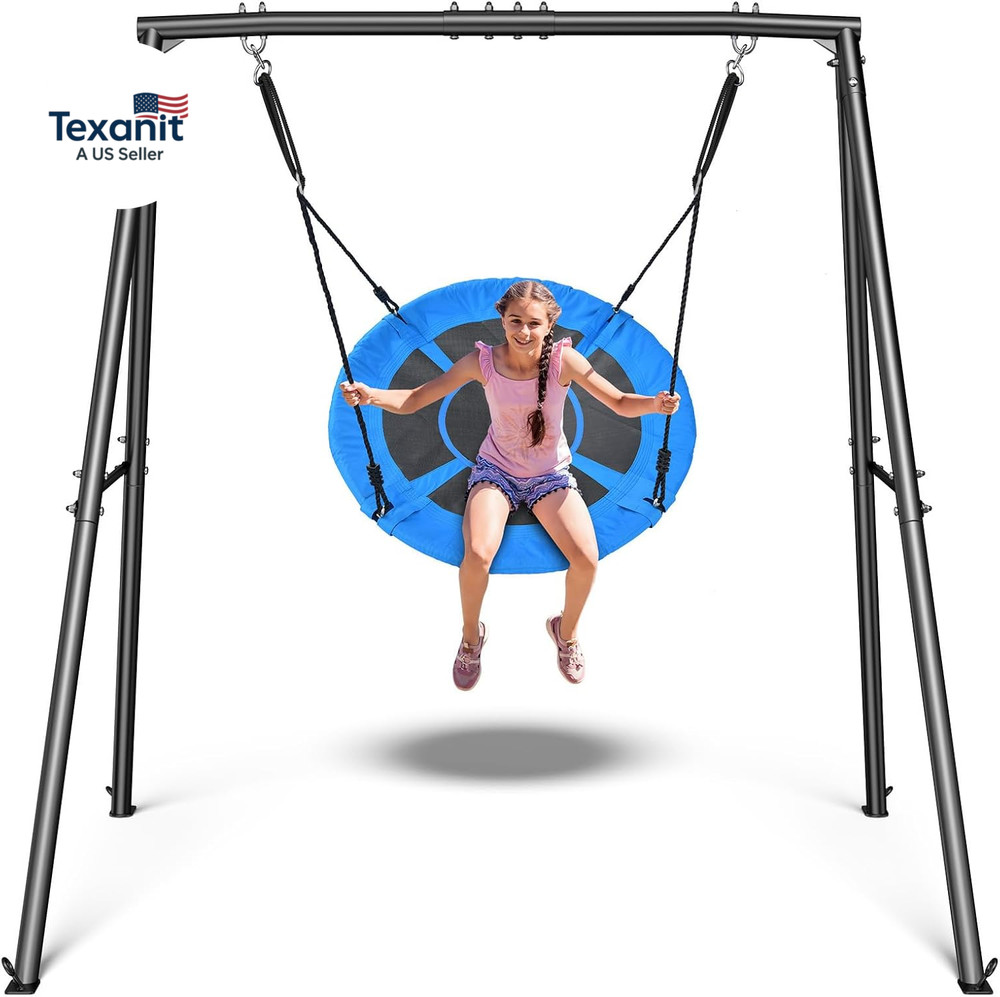 Saucer Swing with Frame for Kids Outdoor, 440Lbs Swing Set with Heavy Duty Metal