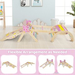 Triangle Set Wooden Montessori Climbing Set w/Arch Ramp Climbing Rope & Ladder