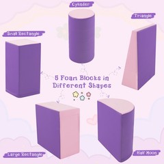 5-Piece Kids Climb Crawl Activity Playset Purple Indoor Foam Block Safe Soft