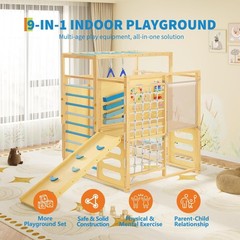 Outdoor Jungle Gym, Wooden Toddler Jungle Gym Playground Set, Wood Indoor 9-in-1