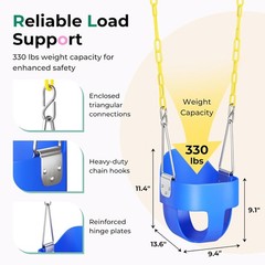 DECORLIFE Toddler Swing Seat High Back Full Bucket Baby Swing Coated Chain, Blue