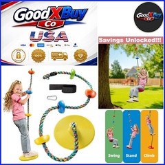 Kids Tree Swing Set with Rainbow Climbing Rope Disc Seat Carabiner 80in Strap