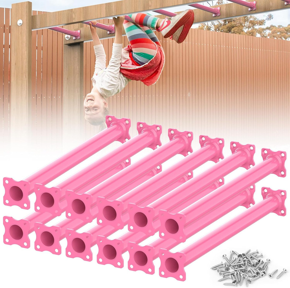 16.5″ Monkey Bars Kit – 12 Pink Metal Rungs for Kids’ Swing Set Playset