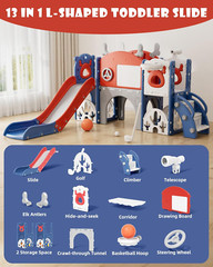 Toddler Slide,13 in 1 Kids Slide for Toddlers, New Upgrade with Golf Set, Basket