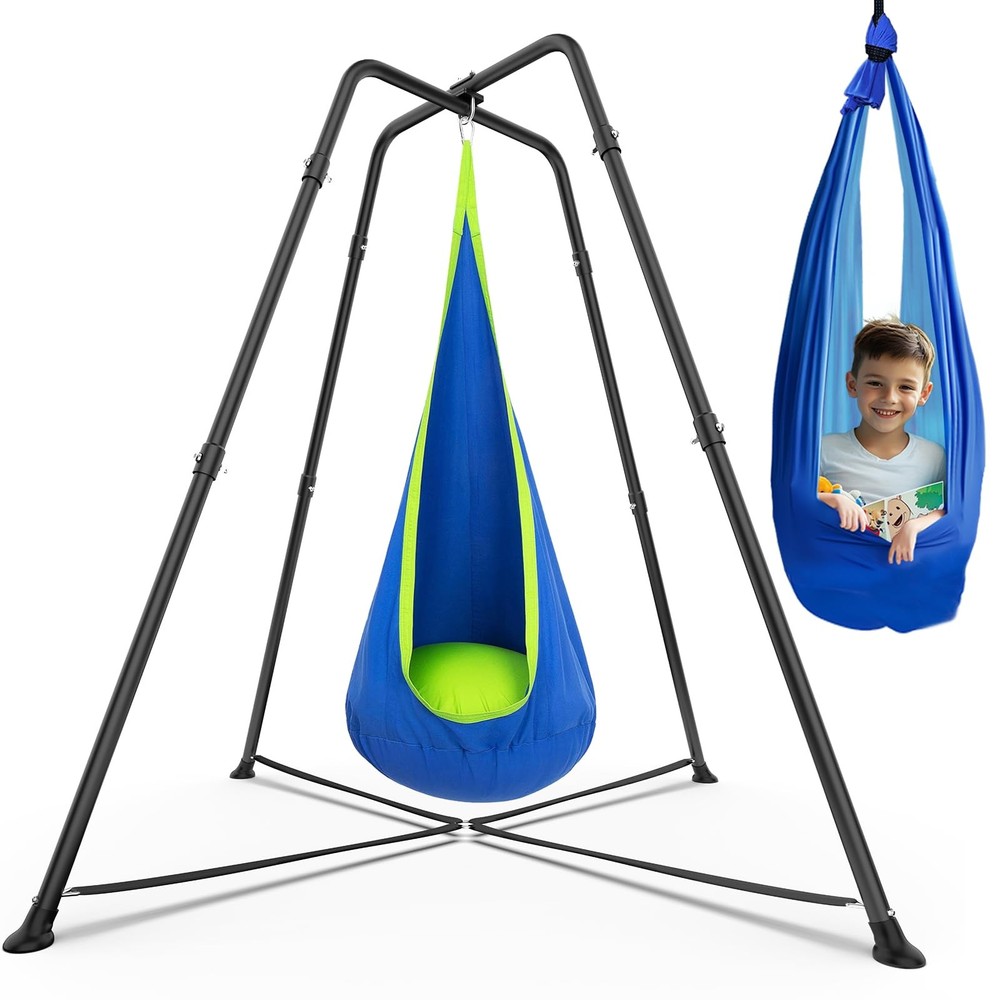 Swing Stand Frame with Sensory Pod Swings and Chair, Sensory Swing Set, XShap…