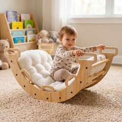 Wooden Rocking Climbing Arch w/Cushion, 3-in-1 Montessori Kids Climber Rocker
