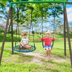 500lb Metal Swing Set with 2 Swings Heavy Duty 7.5ft Tall Swing Set Kids Playset