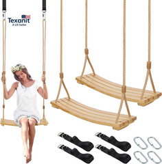 2 Pcs Wood Swing Seat Carbonized Hanging Wood Tree Swing with Adjustable Rope An