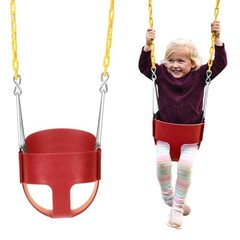Heavy-Duty High Back Full Bucket Toddler Swing Seat | Coated Chains Fully Red