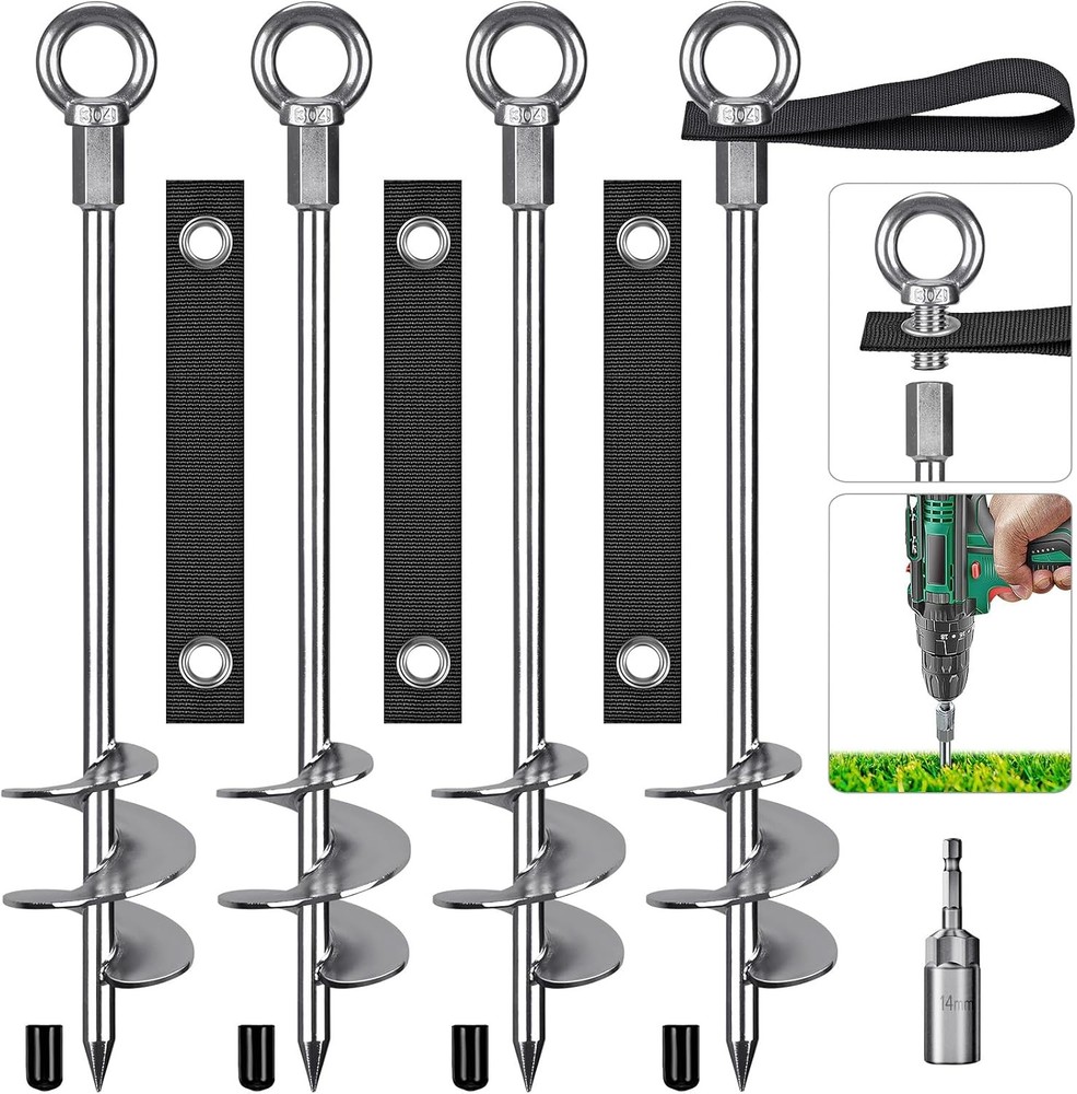Heavy Duty Ground Anchors W/ Straps 18” Screw in Earth Anchor Kit 4 Pack 12mm