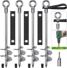 Heavy Duty Ground Anchors W/ Straps 18” Screw in Earth Anchor Kit 4 Pack 12mm