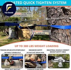 Zip Line Kit for Kids Adults 100FT / 120FT / 150FT / 200FT up to 380Lbs Quick
