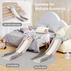 Blue Indoor Toddler Couch Slide with Secure Guardrail & Fun Car Design