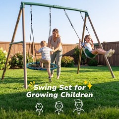500lb Heavy Duty 7.5ft Metal Swing Set with 2 Swings for Kids Outdoor Swing Seat