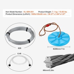 60 ft Zip Line Kit for Kids Adult Trolley Slackers Zipline Up to 330 lb