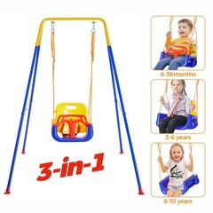 Toddler Swing with Foldable Metal Stand for Toddlers Aged 1~10 Years, 3-in-1 …