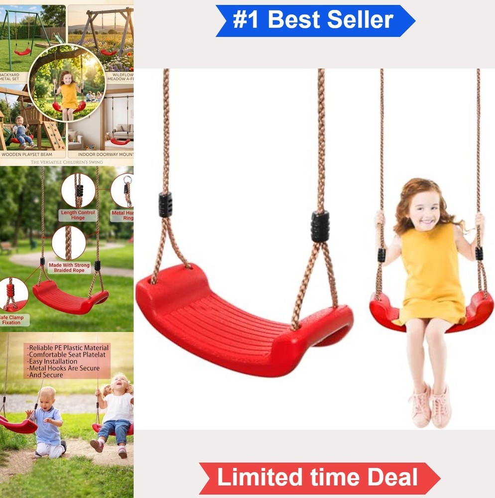 Outdoor Kids Swing Seat 220 lbs Hanging Plastic Swing with Adjustable Rope Tree