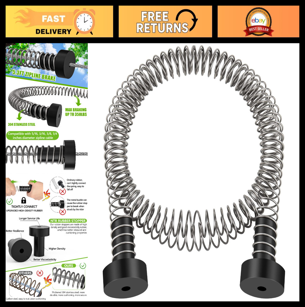 Extra Long 5.3FT Zip Line Brake System for Kids – Heavy Duty Stainless Steel Sto