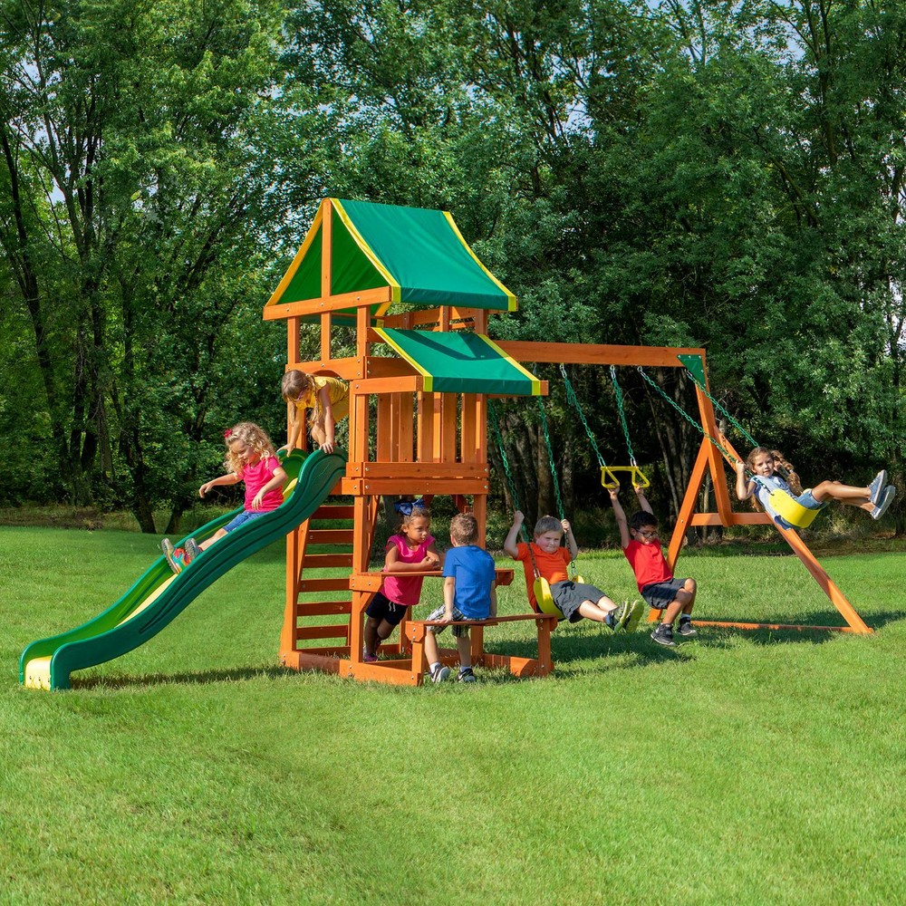 Backyard Discovery Cedar Wooden Swing Set Kids Outdoor 8 Ft Slide Playground …
