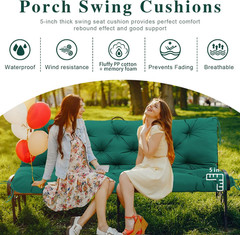 Porch Swing Cushions 60X40 Inch, 5″ Extra Thick Waterproof Outdoor Swing Seat Cu
