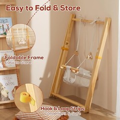 Wooden Swing Set for Toddlers 6-36 Months, Foldable Baby Swing Set with Durab…