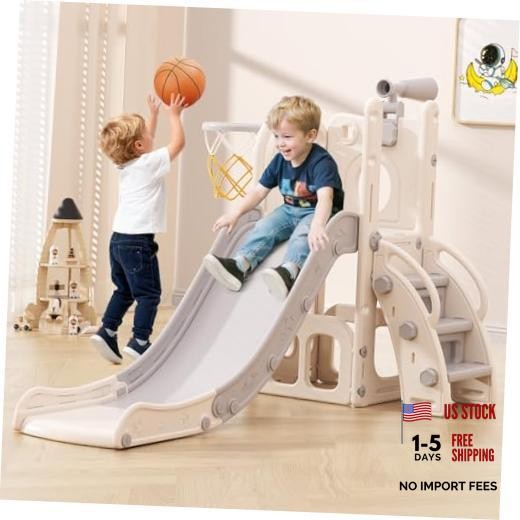 Toddler Slide, 6 in 1 Kids Indoor Slide for Toddlers 1-3, Baby White&gray