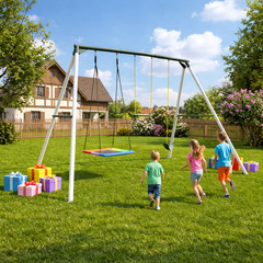 700lbs Heavy Duty 9.5ft Large Metal Swing Set Kids Adults Playset with 3 Swings