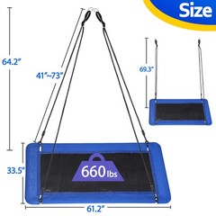 60 Inch Kids Giant Tree Rectangle Platform Swing 700 lbs w/ Adjustable Rope Blue