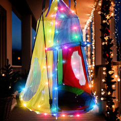 39 Inch Kids Hanging Tent Saucer Swing with LED Lights, 600 LBS Capacity Outdoor