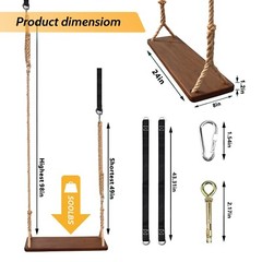 Wooden Swing,Seat 24″x 8″x 1.2,500lbs,Adjustable Hemp Rope & Extension Tree S…