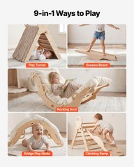 VEVOR Pikler Triangle Set 9-in-1 Toddler Climbing Toys with Wooden Cars Wood