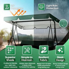 Patio Swing Canopy 420D Waterproof UV Green 65″x45″