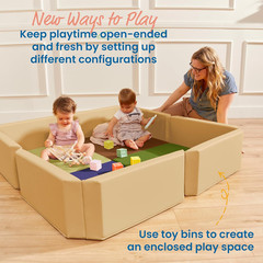 Softzone Play Patch Activity Mat and Toy Bins, Beginner Playset, Earthtone, 6-Pi