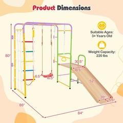 Metal Indoor Jungle Gym 8-in-1 Climbing Playset w/ Monkey Bars, Wall, Ladder