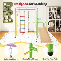 Metal Indoor Jungle Gym 8-in-1 Climbing Playset w/ Monkey Bars, Wall, Ladder