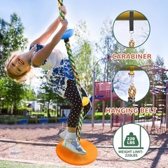 Tree Swing for Kids,Heavy Duty Single Disc Seat Climbing Rope Set Orange Swing
