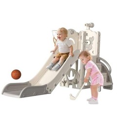 Toddler Slide for Kids, 6 in 1 Indoor Outdoor Toddler Slides Cream&gray