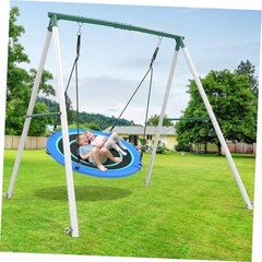 50″ Large Saucer Swing with Stand for Kids and Adults | White, Green and Blue