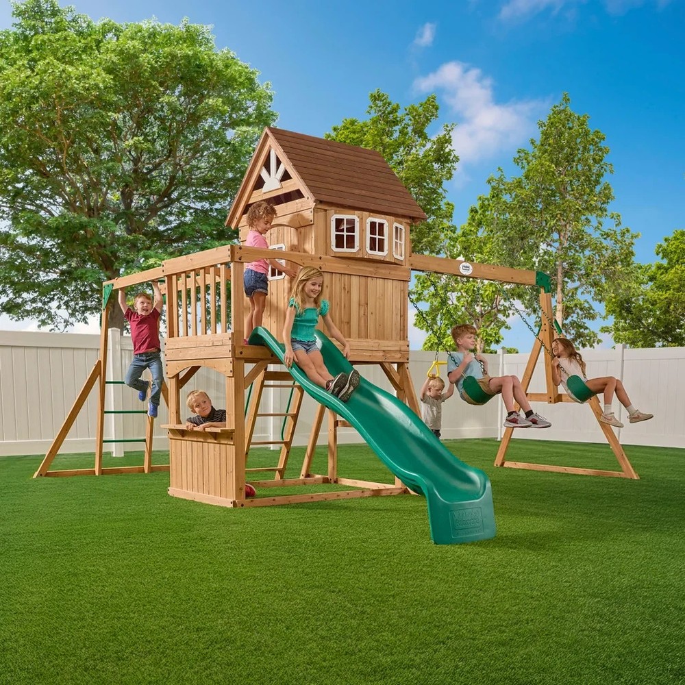 SWING SET PLAYSET OUTDOOR PLAYGROUND WOODEN BACKYARD EQUIPMENT CHILDREN PLAY NEW