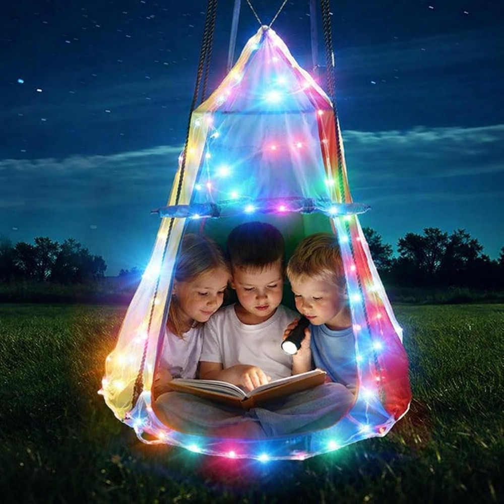 39 Inch Kids Hanging Tent Saucer Swing with LED Lights, 600 LBS Capacity Outdoor