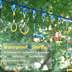 Ninja Warrior Kids Obstacle Course – 56Ft Slackline with 8 Fun Accessories