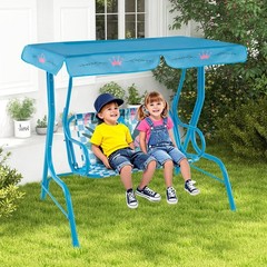 Honey Joy Kids Patio Swing 2-Seater Outdoor Porch Lounge Chair Canopy Flamingo