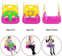 Kids Swing Seat, 3 in 1 Toddler Swing Chair Secure Swing Seat Detachable Pink