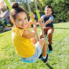 Three Feature Colored Playground Swing Set w/ Trapeze Bar, Multicolor(For Parts)