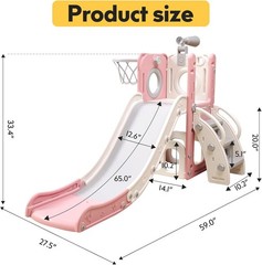 6 in 1 Toddler Playset with Hoop Ball Kids Playground Slide Outdoor Toys Pink
