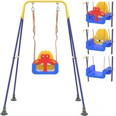 3-in-1 Toddler Swing Set, Baby Swing with Safety Belt, Blue Yellow