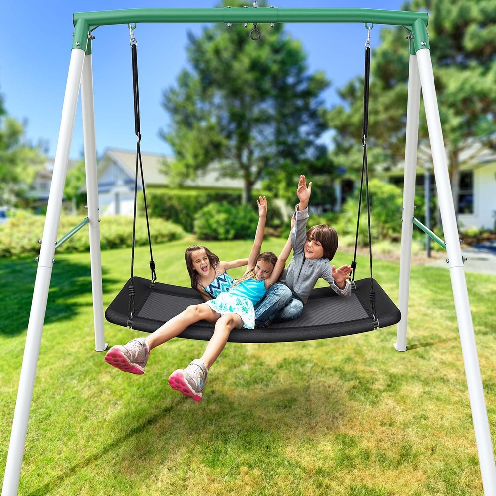 Trekassy Heavy Duty Metal Swing Set for Kids Adult with 60″ Platform Tree Swing
