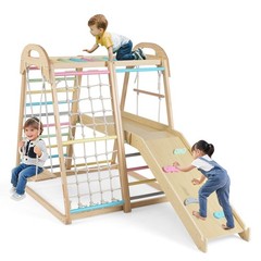 8-in-1 Jungle Gym, Wooden Montessori Climber Playset with Slide and Monkey Bar